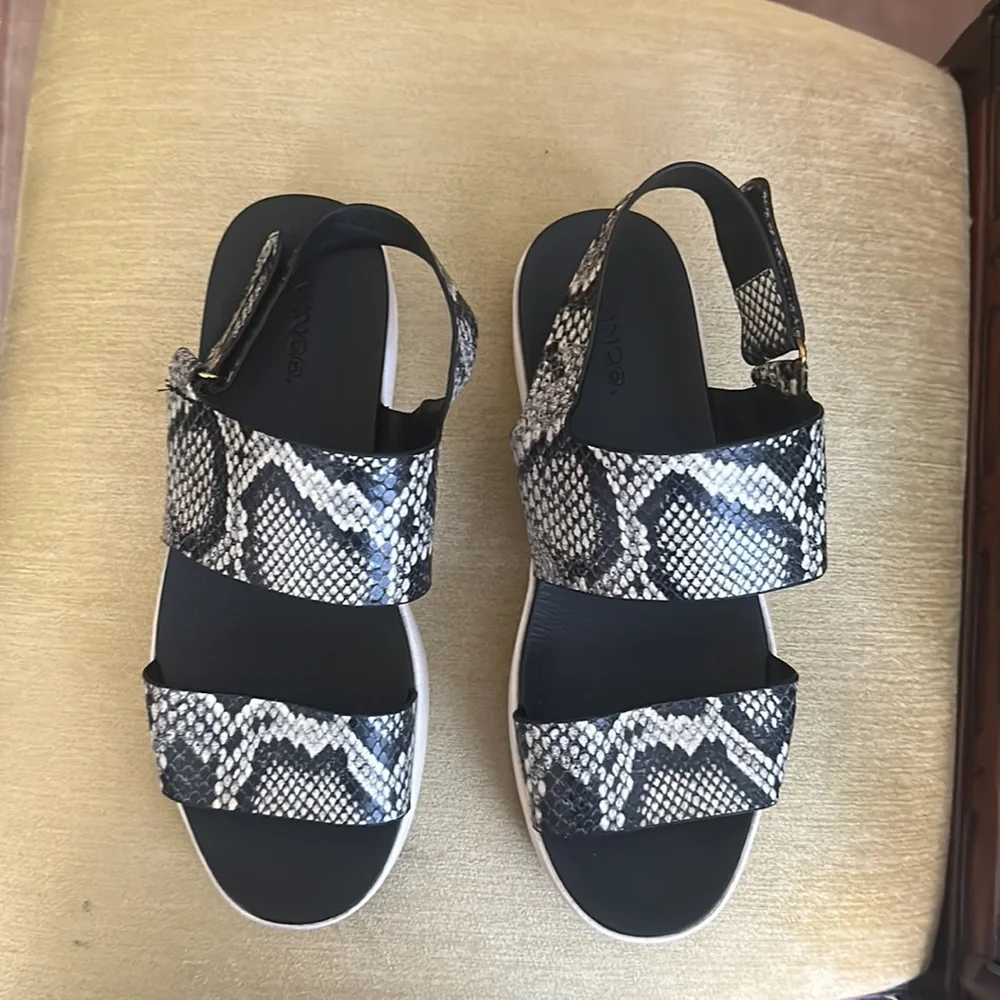 VINCE. Womens Black Snake Platform Comfort Wedge Leather Slingback Sandals 8.5